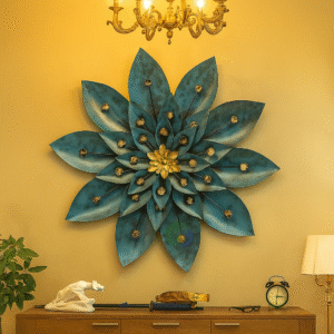 royal blue gold petal metal wall art