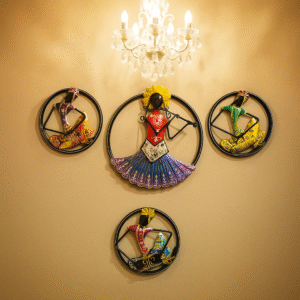 Handcrafted Rajasthani folk dancer metal wall art for living room décor without LED – EverAura