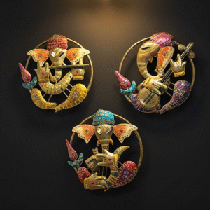 Set of 3 handcrafted multicolor Ganesha musician wall art frames playing musical instruments – vibrant decorative wall hanging for living room and pooja room – Everaura